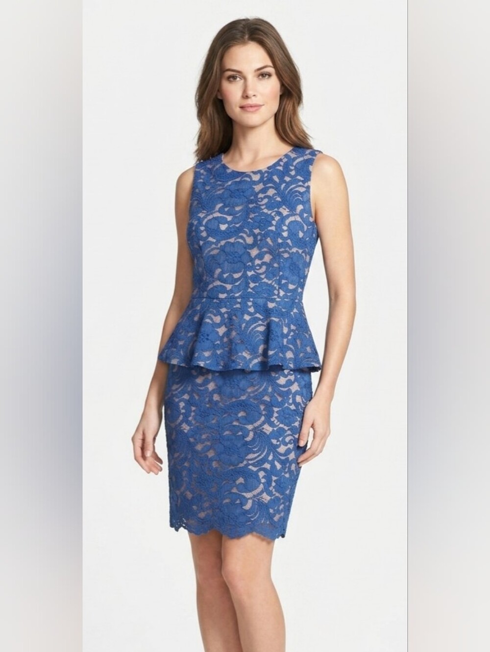 Cache Blue Lace Peplum Sheath Dress Size 2